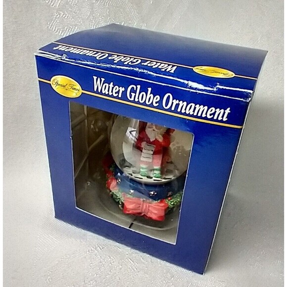 Water Snow Globe Santa Checking His List Ornament Glass New In Box - Picture 7 of 8